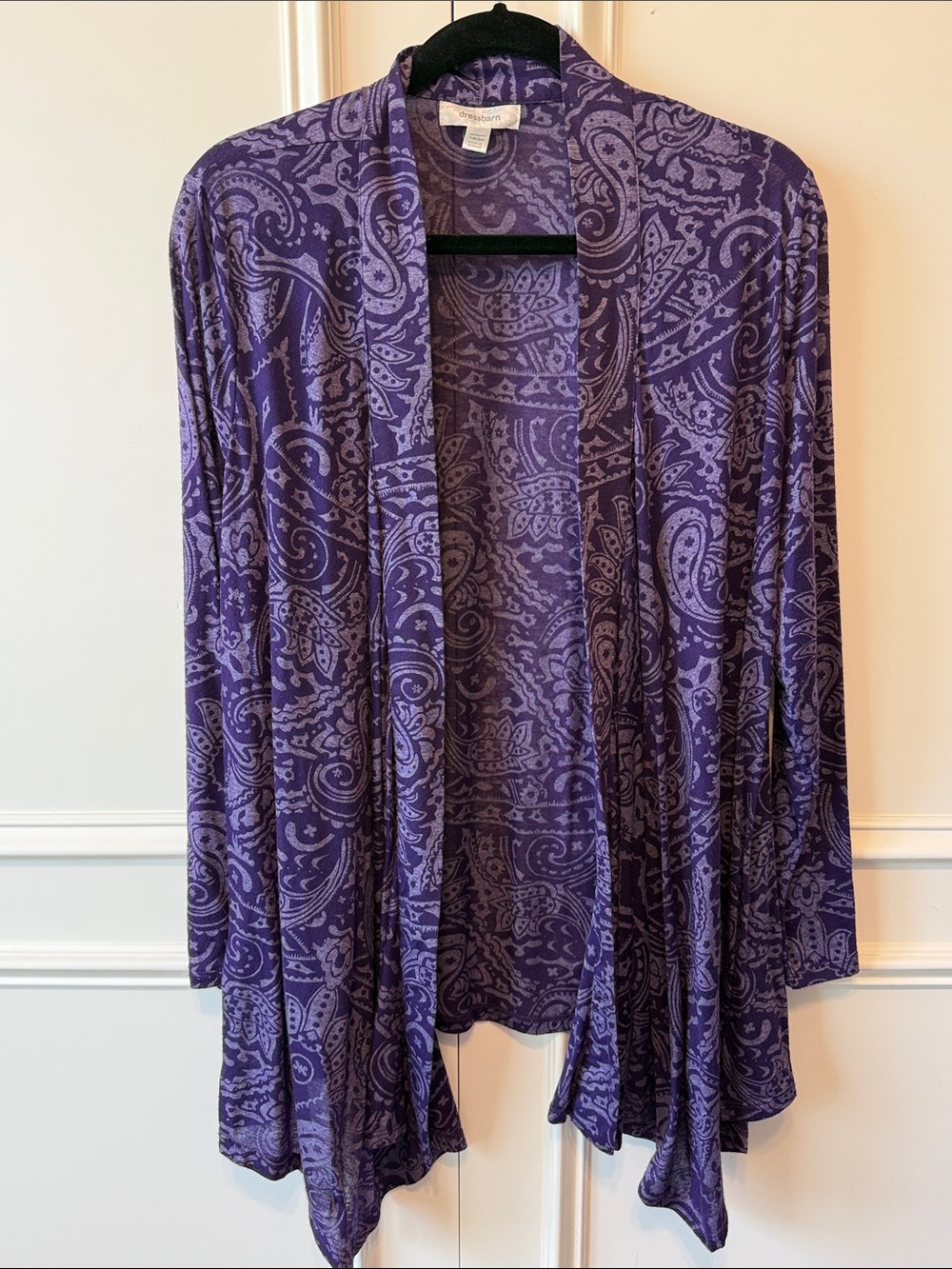 Dress Barn Purple Paisley Open-Front Cardigan